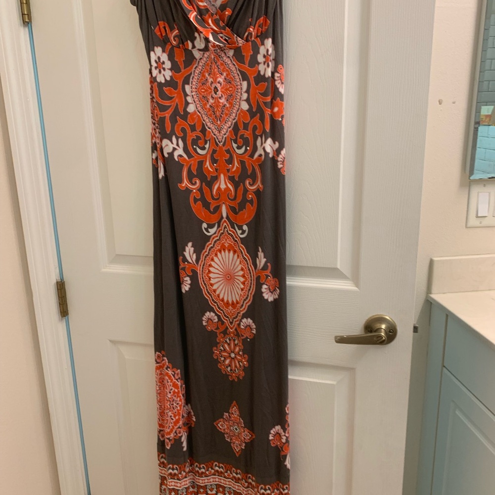 INC International Concepts Orange and Gray Floral Dress